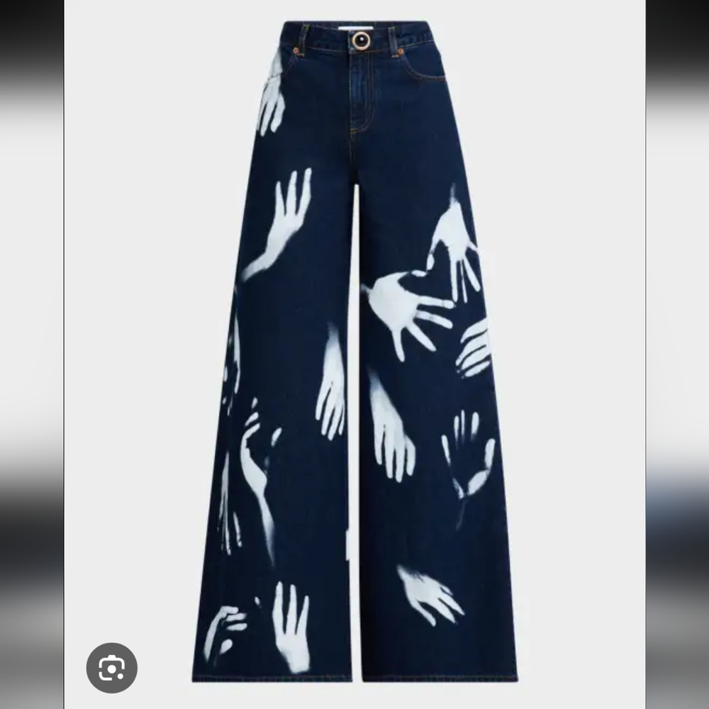 AREA Navy Handprint Flare Jeans